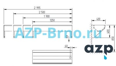 Мойка желоб подвесная AUL 04 AZP Brno Чехия (фото, схема)