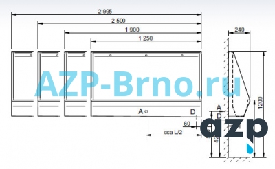 Подвесной нержавеющий писсуар-желоб ZP 01 AZP Brno Чехия (фото, схема) Подвесной нержавеющий писсуар-желоб ZP 01 AZP Brno Чехия (фото, схема)